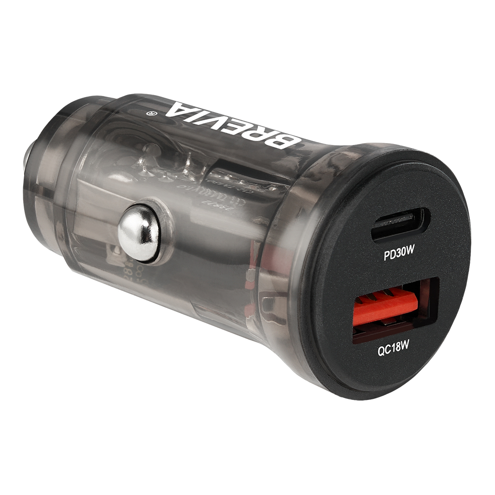 BREVIA АЗП ePower DualCharge 30W 1xUSB-C+1xUSB-A, transparent black (250шт.)2