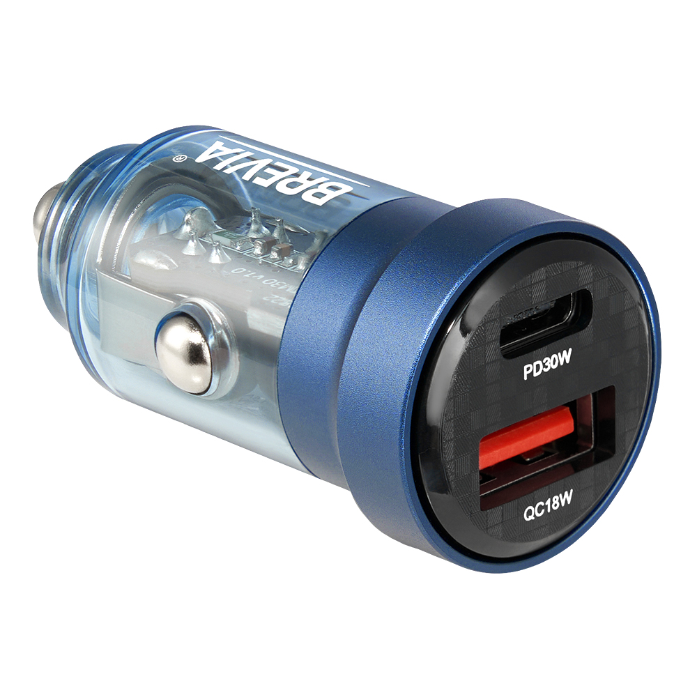 BREVIA АЗП ePower DualCharge 30W 1xUSB-C+1xUSB-A, transparent blue (250шт.)0