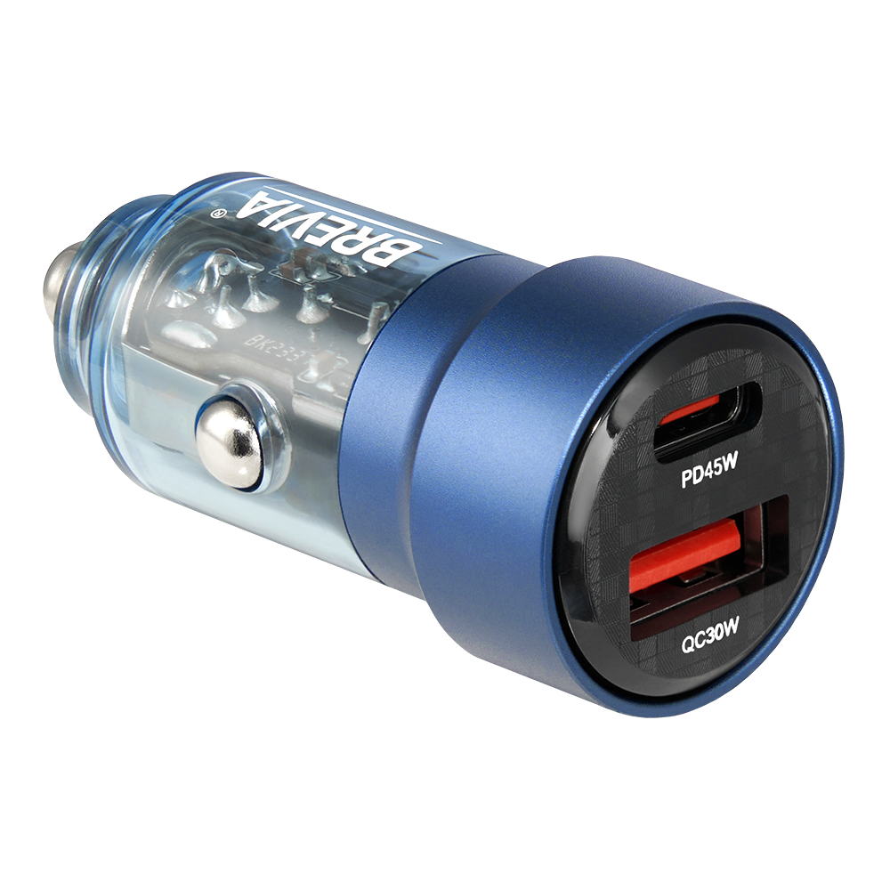BREVIA АЗП ePower DualCharge 75W 1xUSB-C+1xUSB-A, transparent blue (250шт.)0