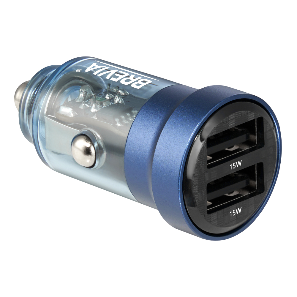 BREVIA АЗП ePower DualDrive 15W 2xUSB-A, transparent blue (250шт.)0